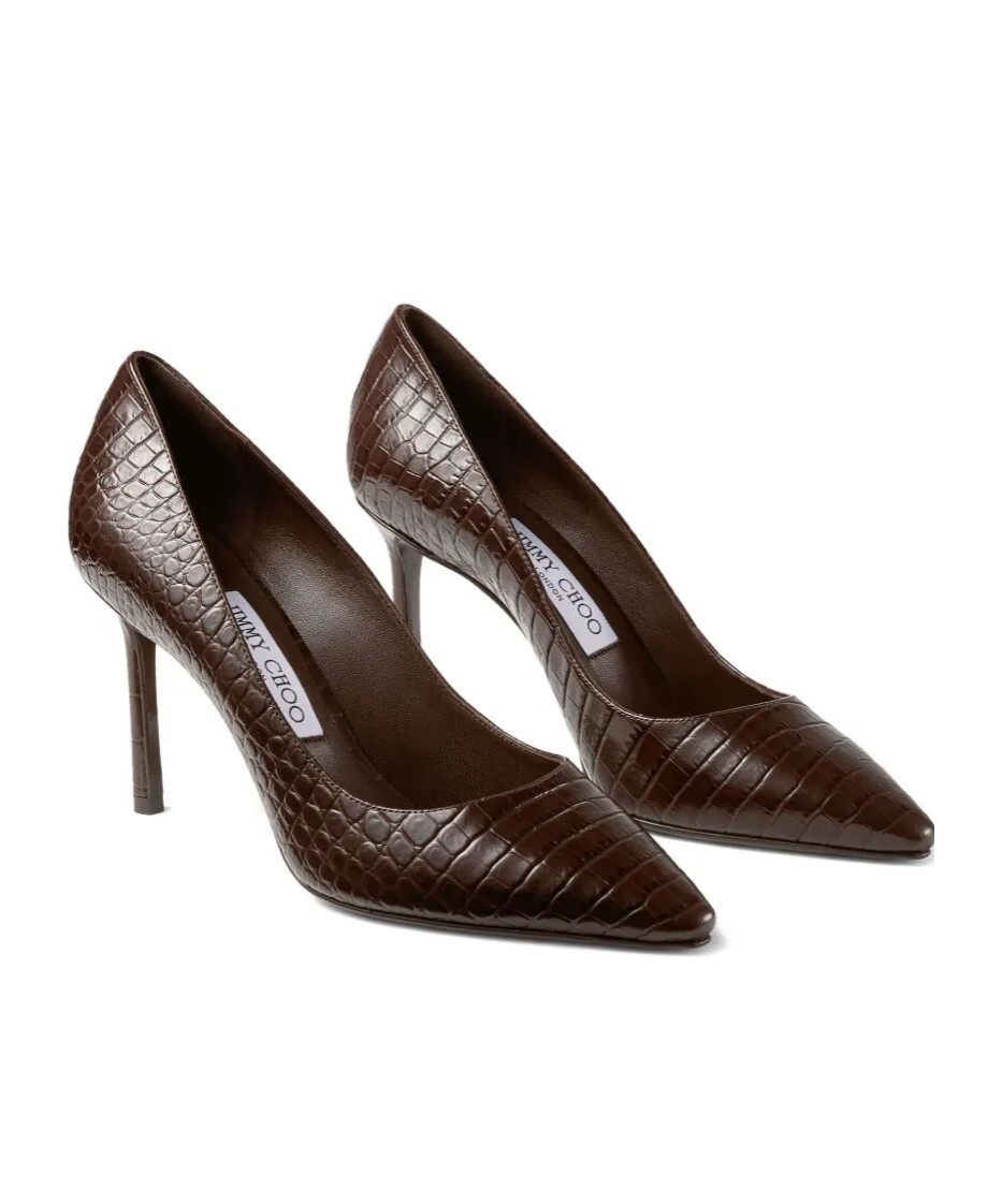 Jimmy Choo 85mm Romy Crocodile-effect Pointed-toe Pumps In Brown