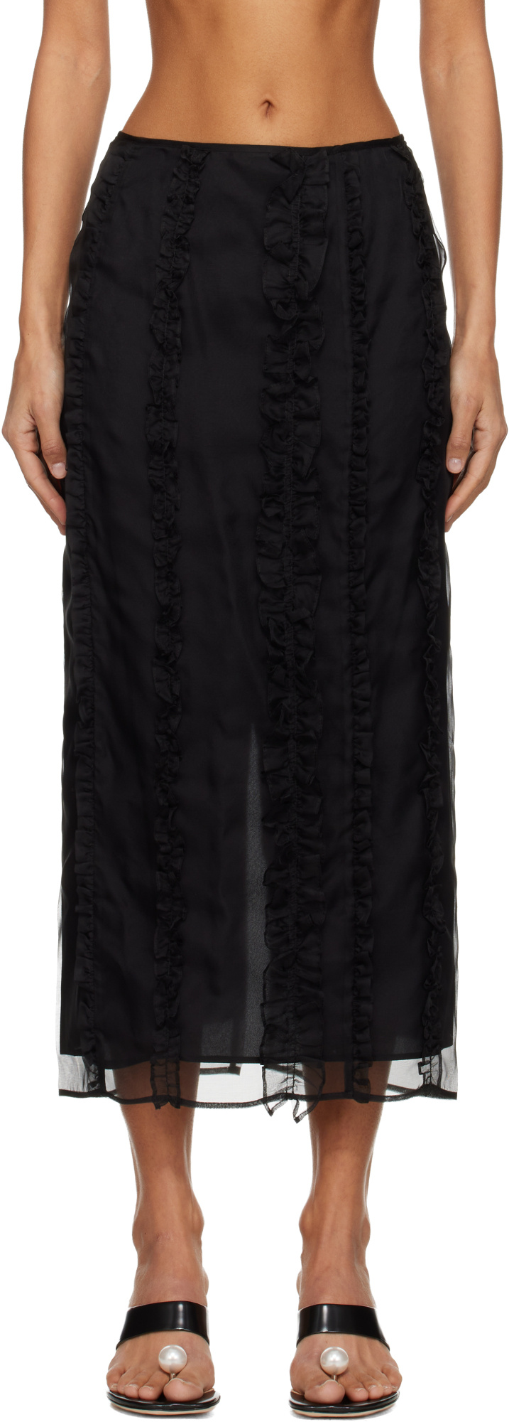 Cecilie Bahnsen Ruffled Midi Skirt In Black
