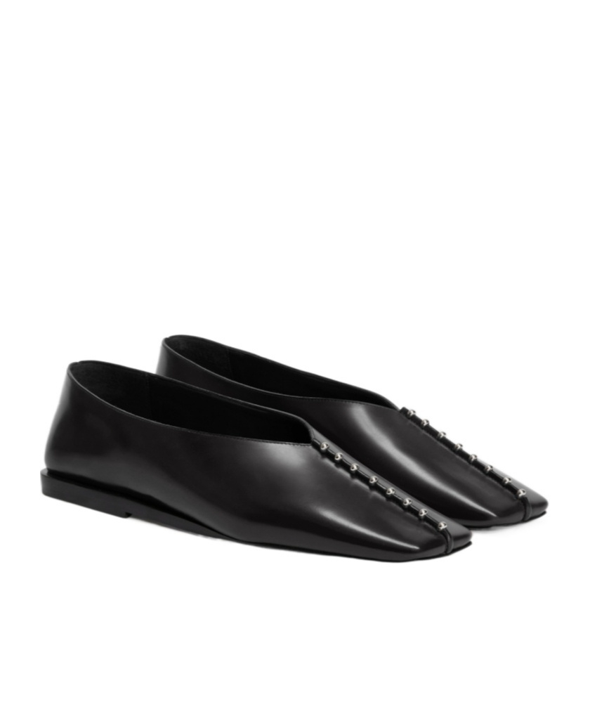 Jil Sander Studded Pointed-toe Flats In Black