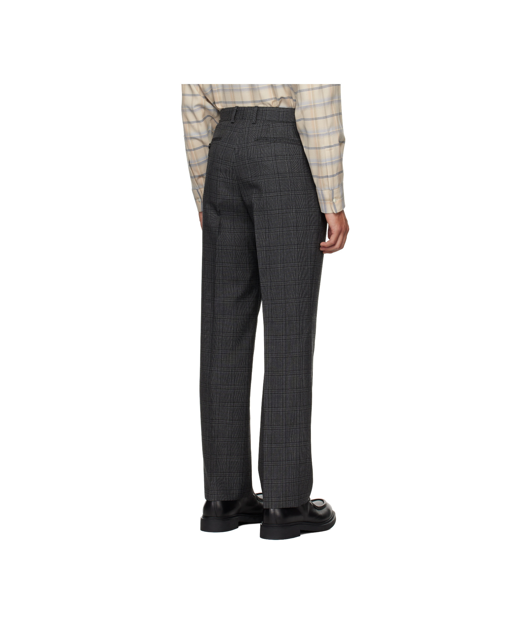 Auralee Bluefaced Wool Check Trousers In Black