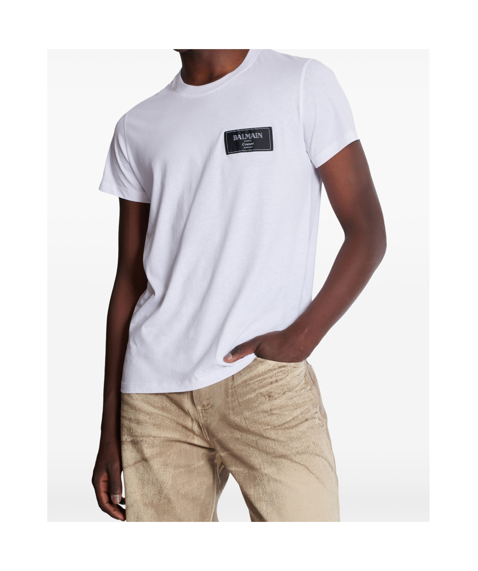 Shop Balmain T-shirt With Couture Label In White