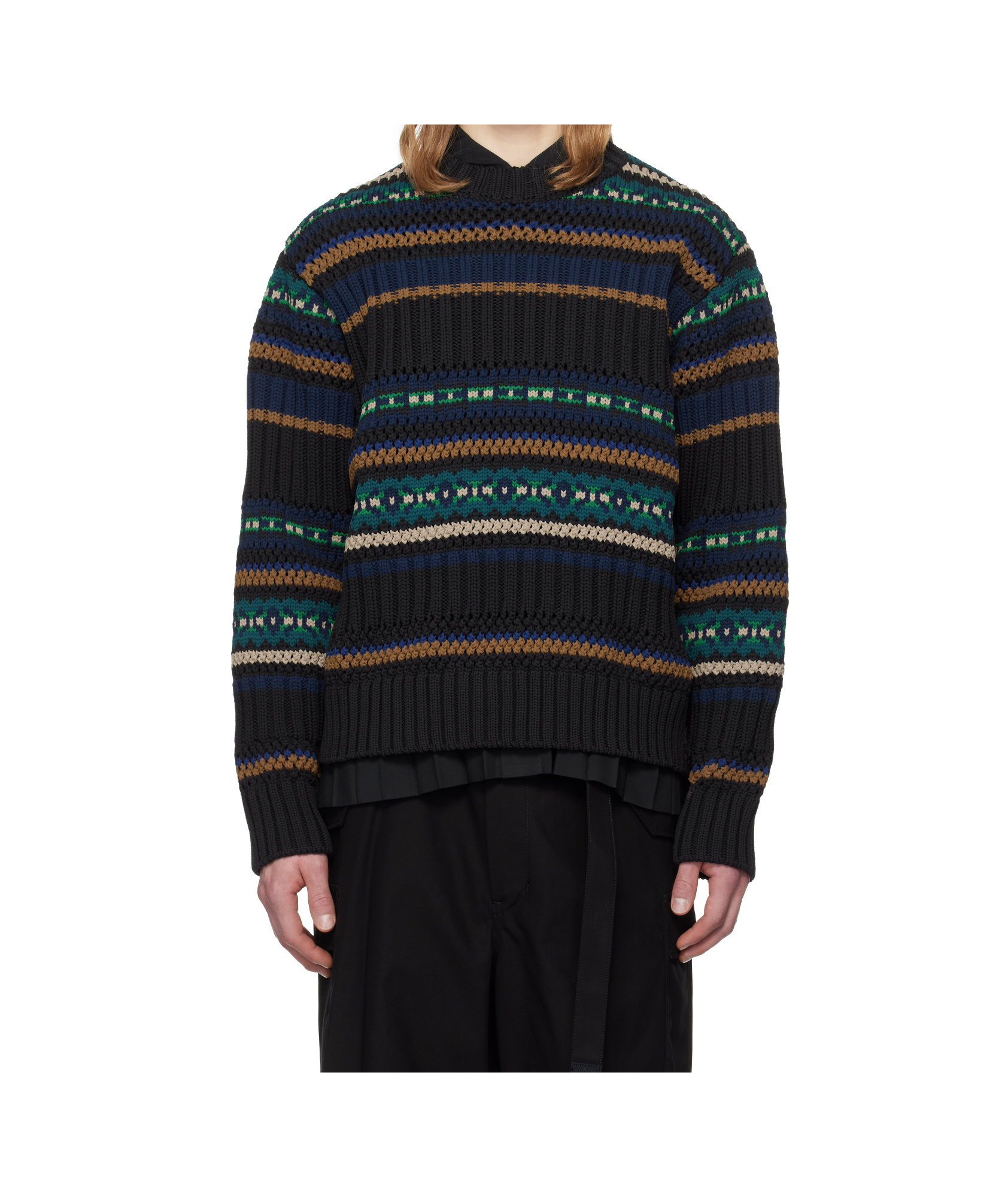 Sacai Open-knit Polyester Sweater. In Black