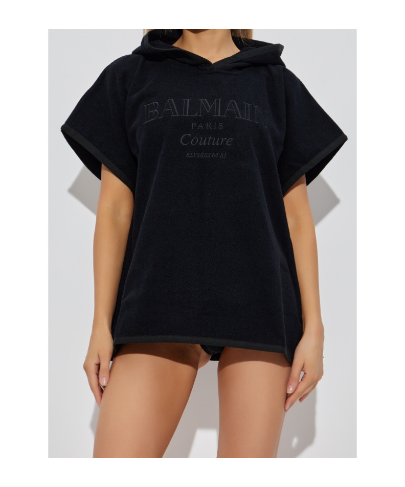 Balmain Hooded Cloak In Black