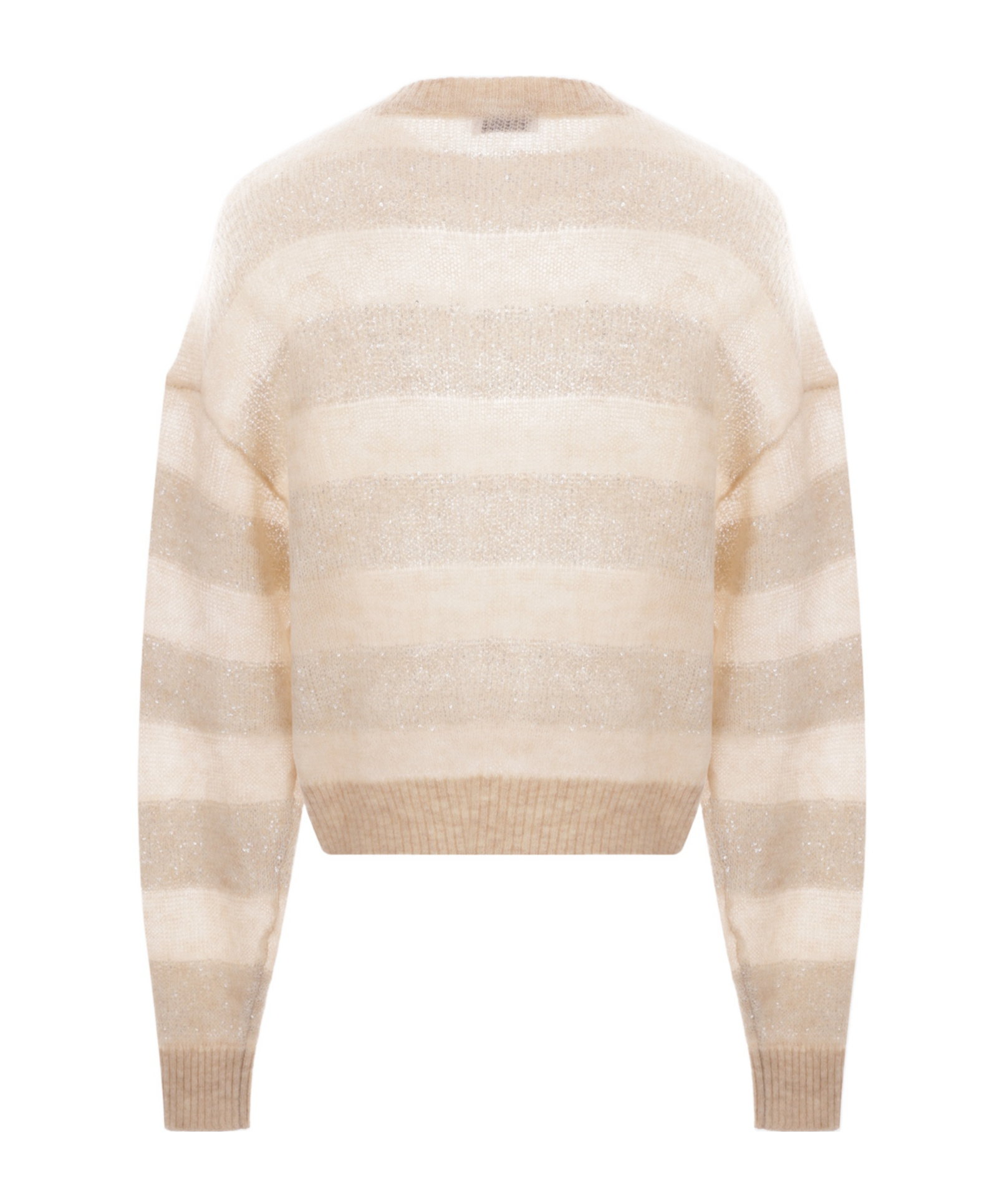 Brunello Cucinelli Striped Wool Crewneck Sweater In Nude