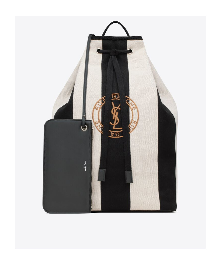 Saint Laurent Striped Cotton-blend Backpack In White