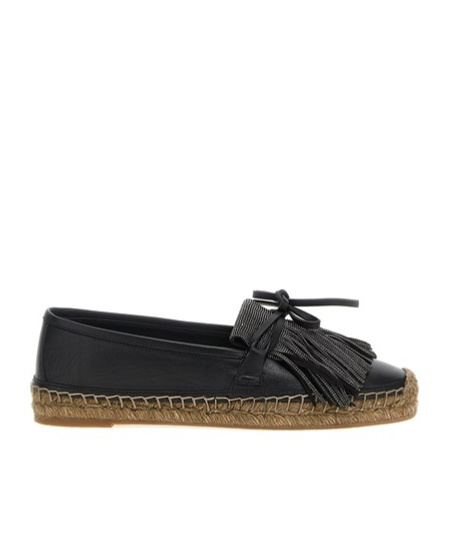 Brunello Cucinelli Black Fringed Espadrilles In Black