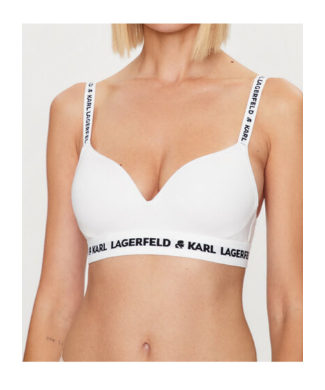 Shop Karl Lagerfeld Logo Padded Bra In White