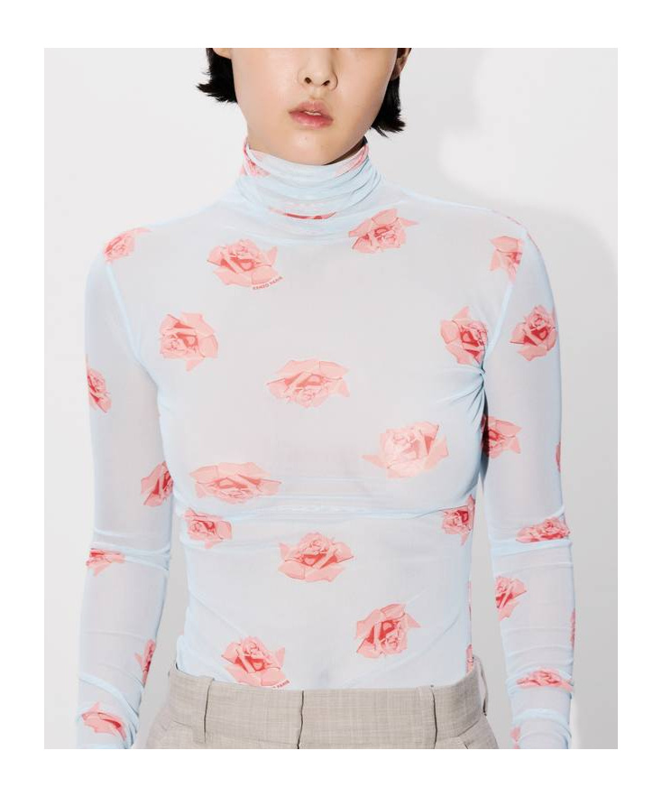 Kenzo Rose Print Long-sleeved Blouse In Multicolor