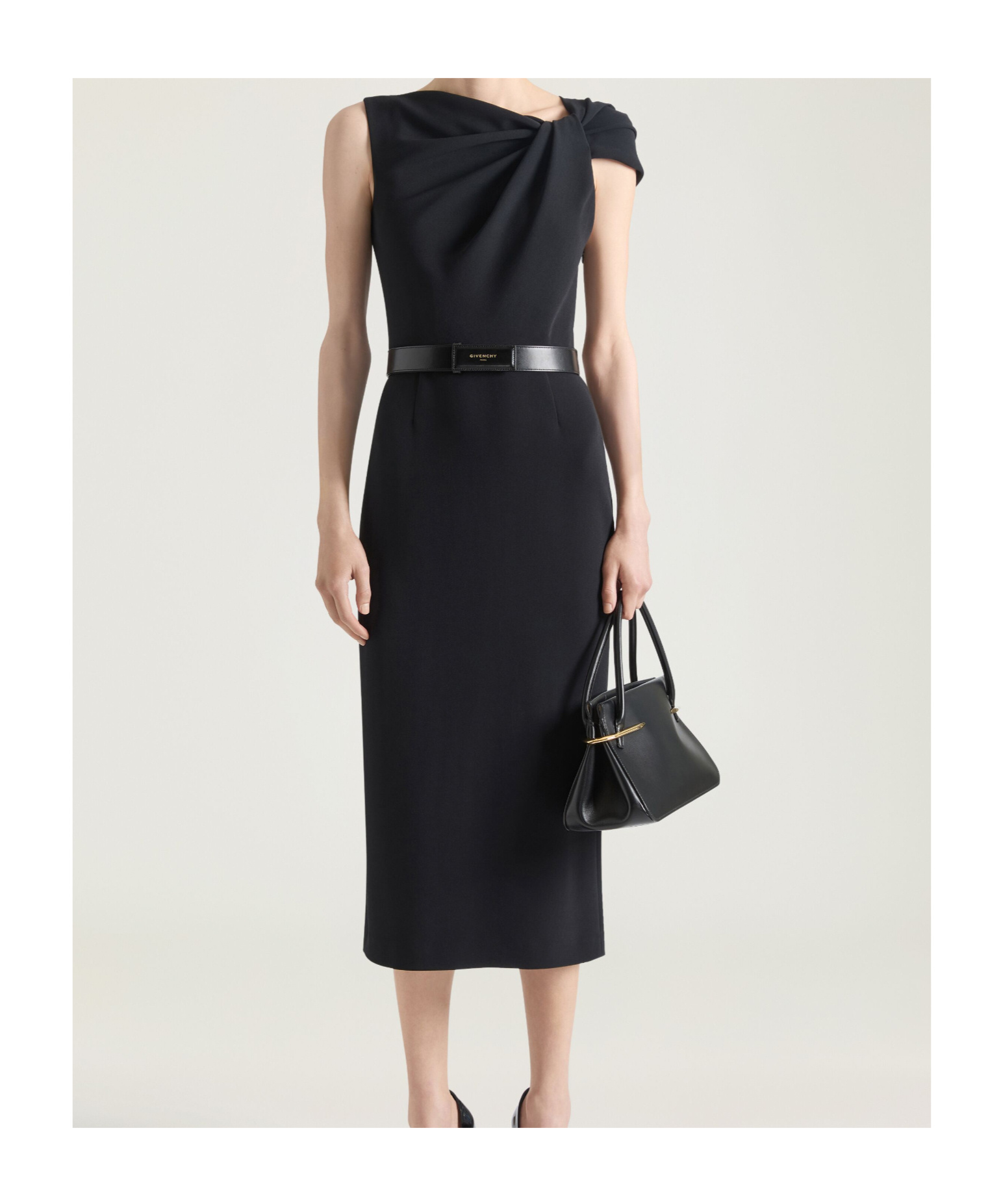 Givenchy Draped-detail One-shoulder Midi Dress In Black