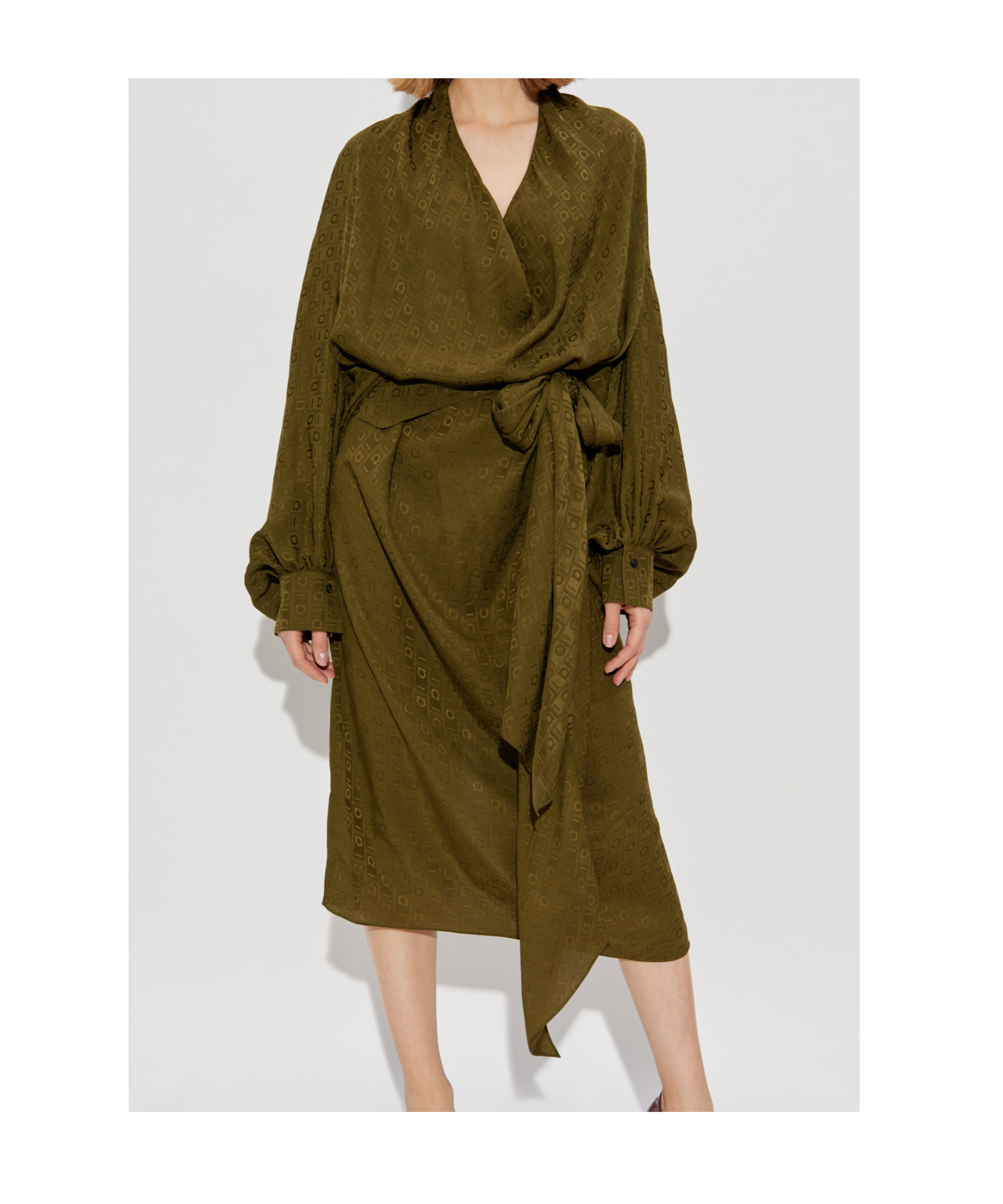 Ferragamo Long-sleeved Dress In Brown