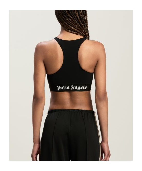 Shop Palm Angels Logo Underband Cropped Top In Black