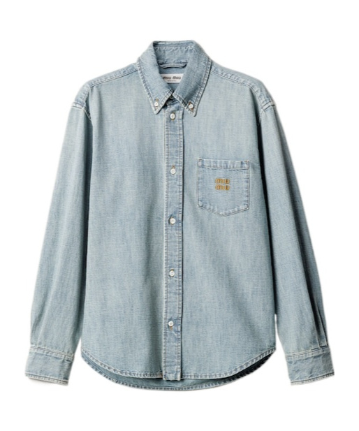Miu Miu Stylish Collared Shirt Chest Pocket In Blue