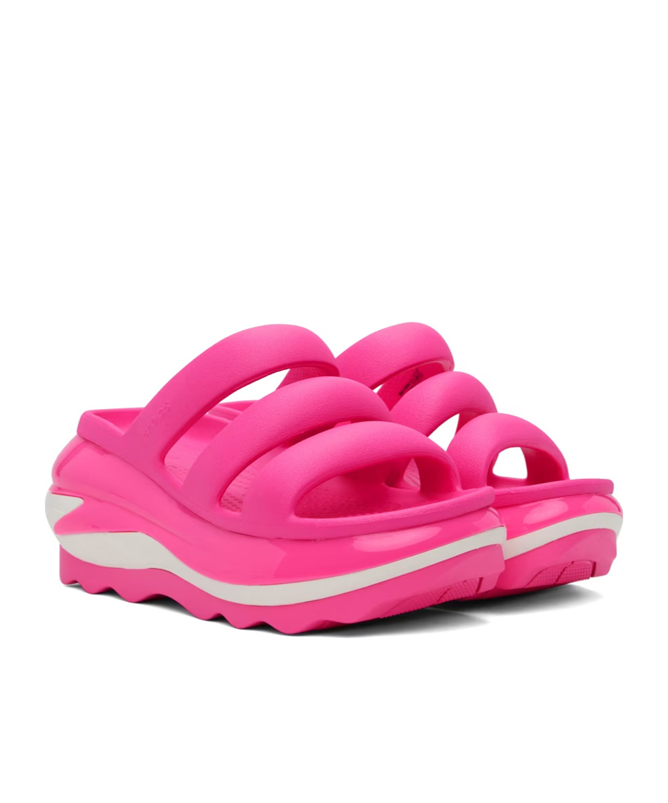 Crocs Three-strap Logo High-heeled Sandals In Pink