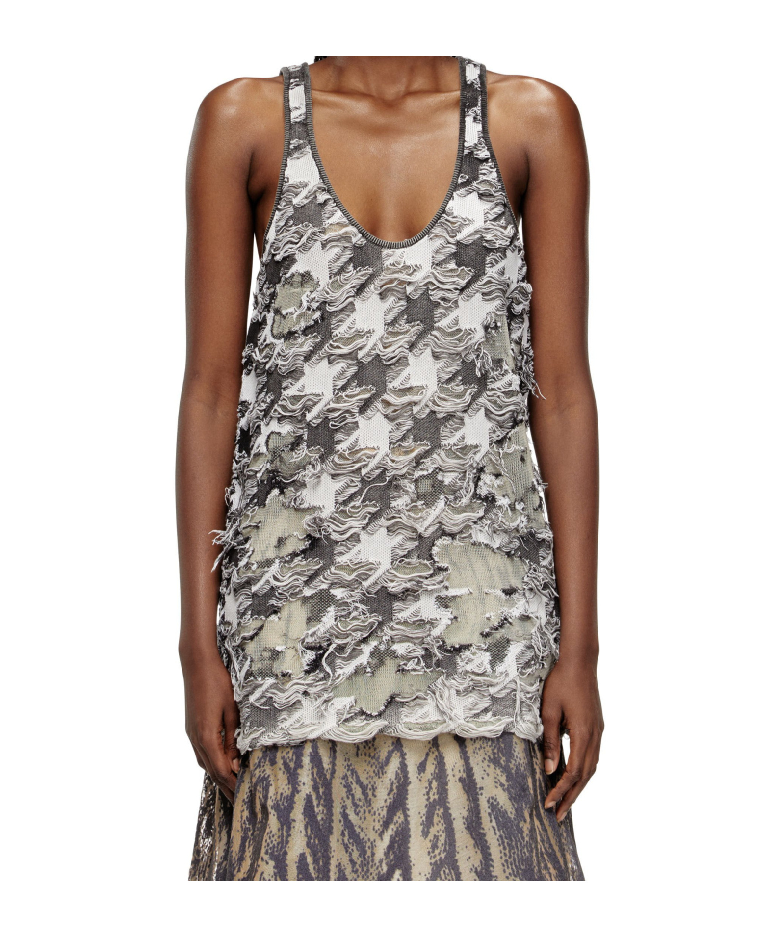 Diesel Houndstooth Jacquard Vest In Black