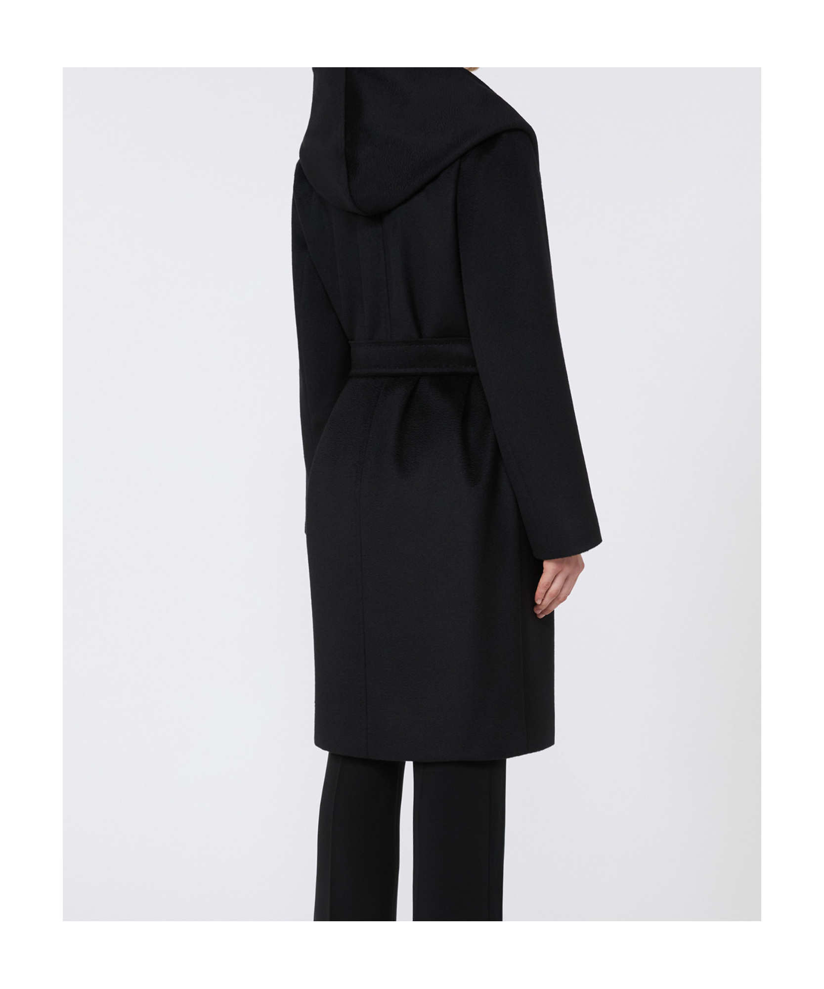 Max Mara Cappotto Con Cappuccio In Lana In Black