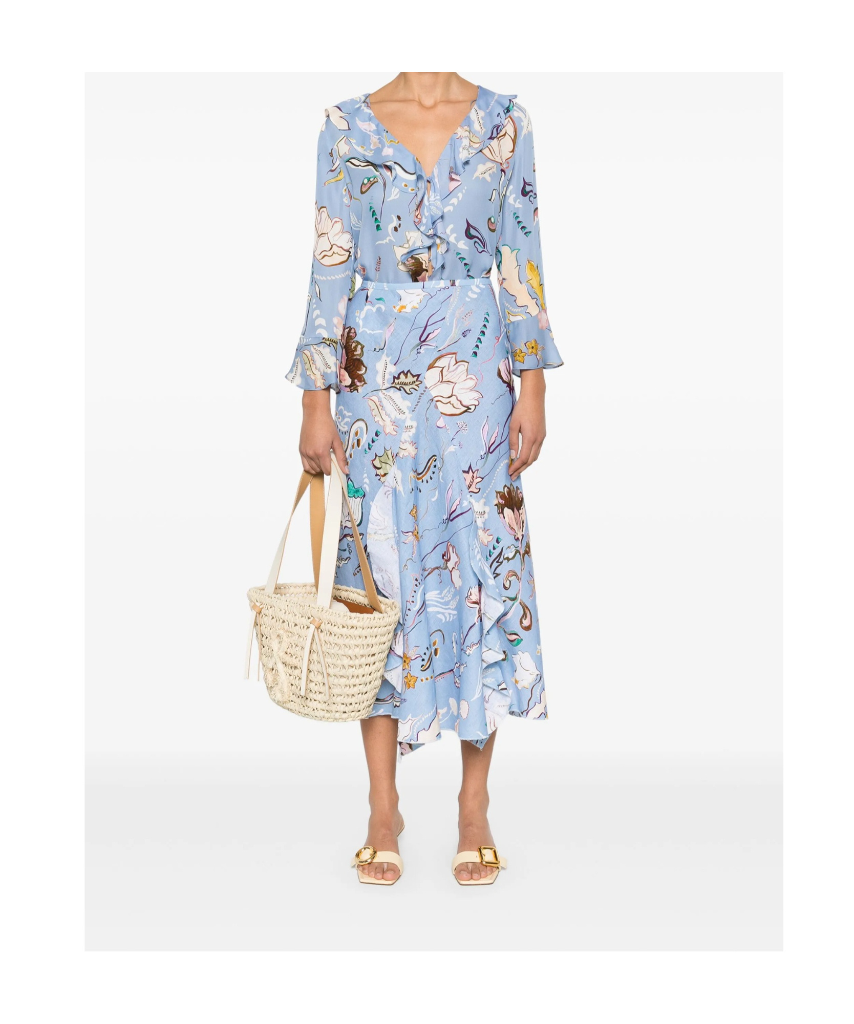 Shop Dorothee Schumacher Floral Power Midi Skirt In Blue