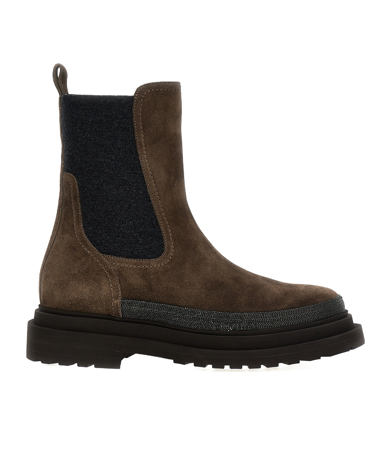Brunello Cucinelli Chelsea Suede Ankle Boots With Precious Contour In Black