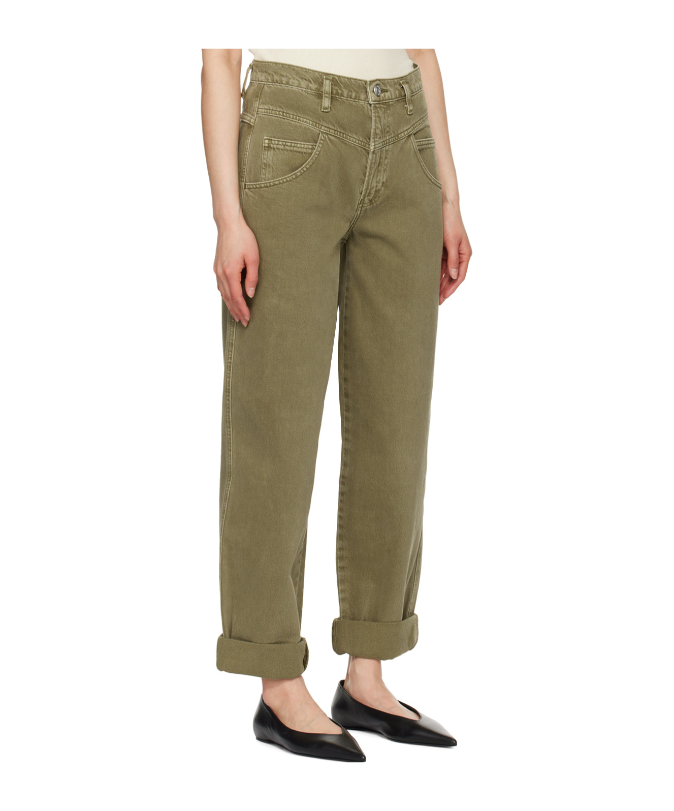 Frame High-rise Curled Jeans In Green