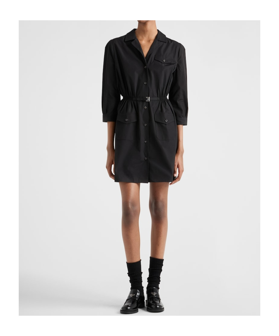 Prada Poplin Mini Dress In Black