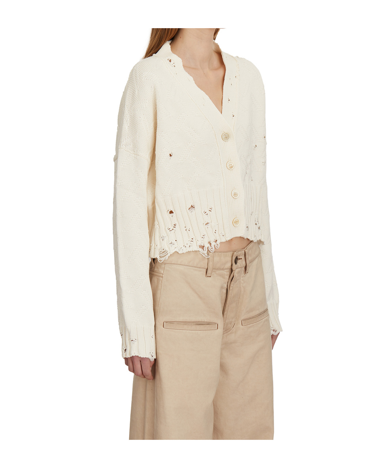 Marni Destroyed-effect Cropped Cardigan In White