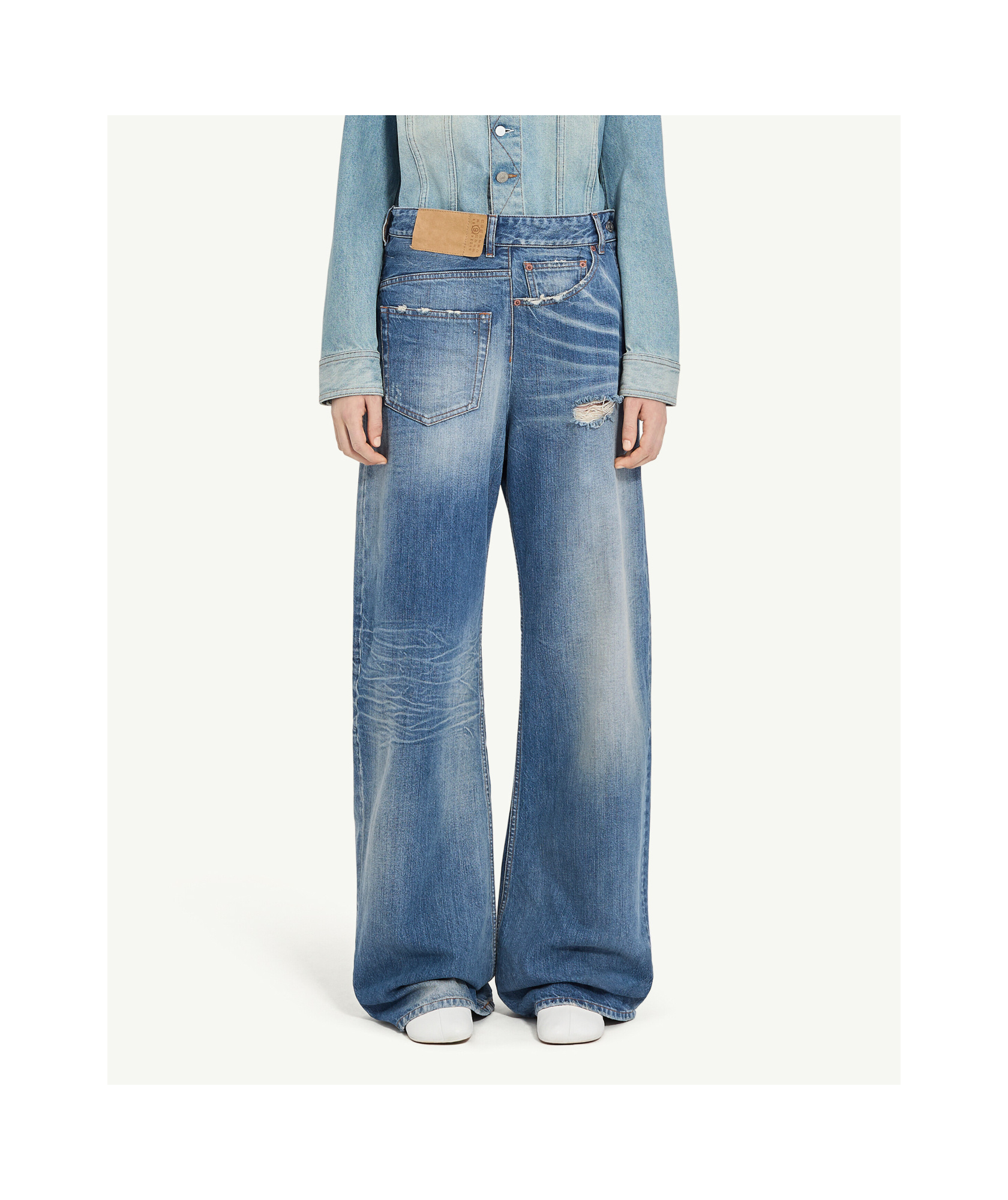 Shop Mm6 Maison Margiela Twist Wide Leg Jeans In Blue