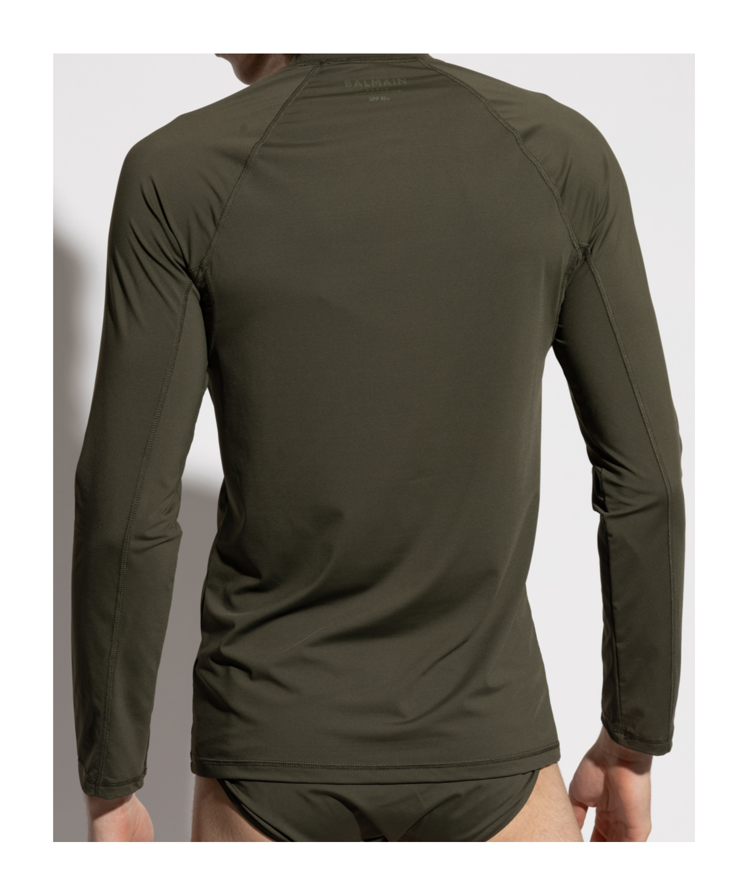 Balmain Round-collar Long-sleeve Swimsuit In Green