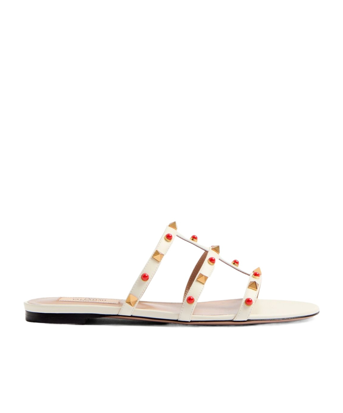 Valentino Rockstud Caged Leather Flat Sandals In Nude
