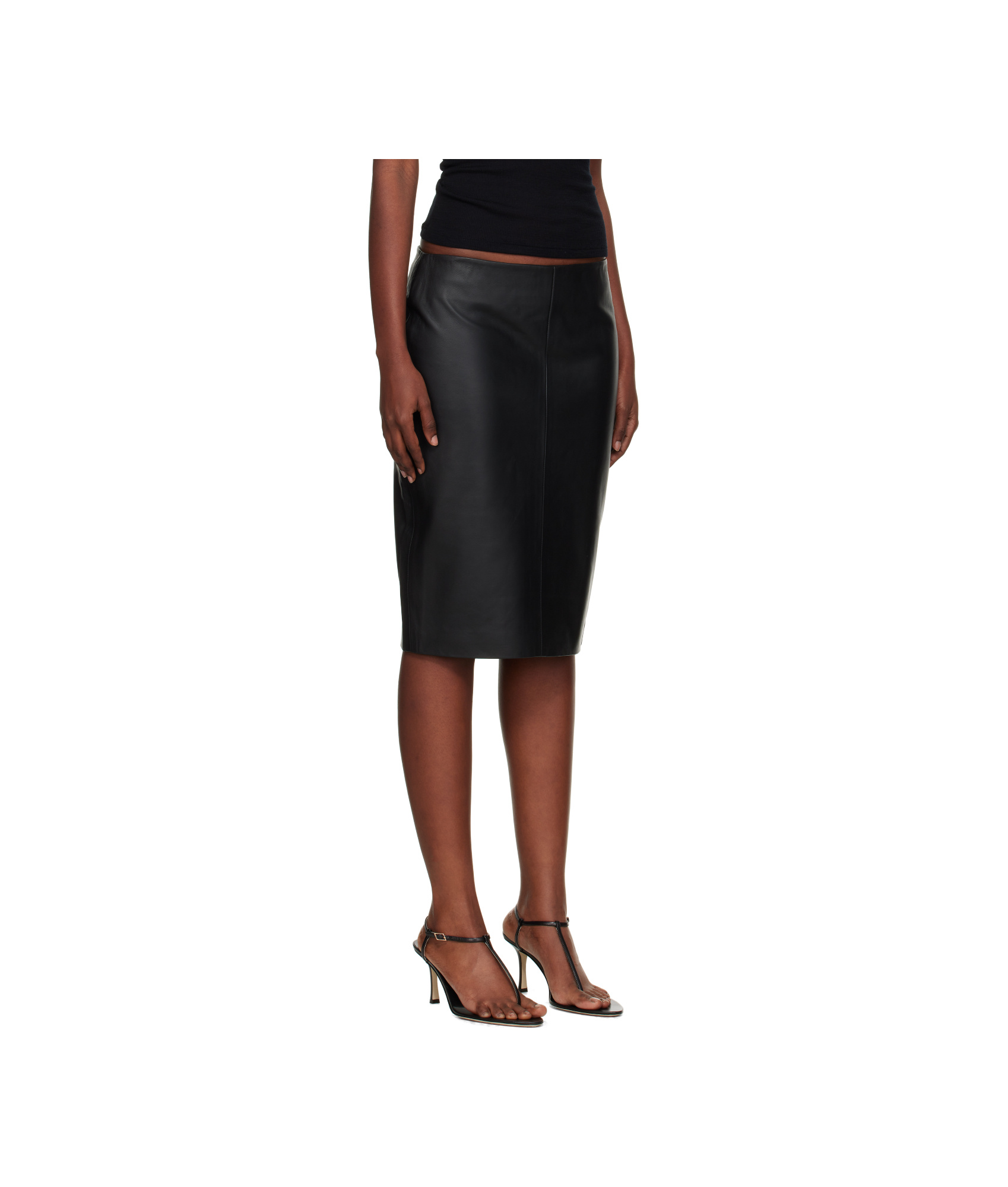 St Agni Black Pencil Leather Midi Skirt In Black