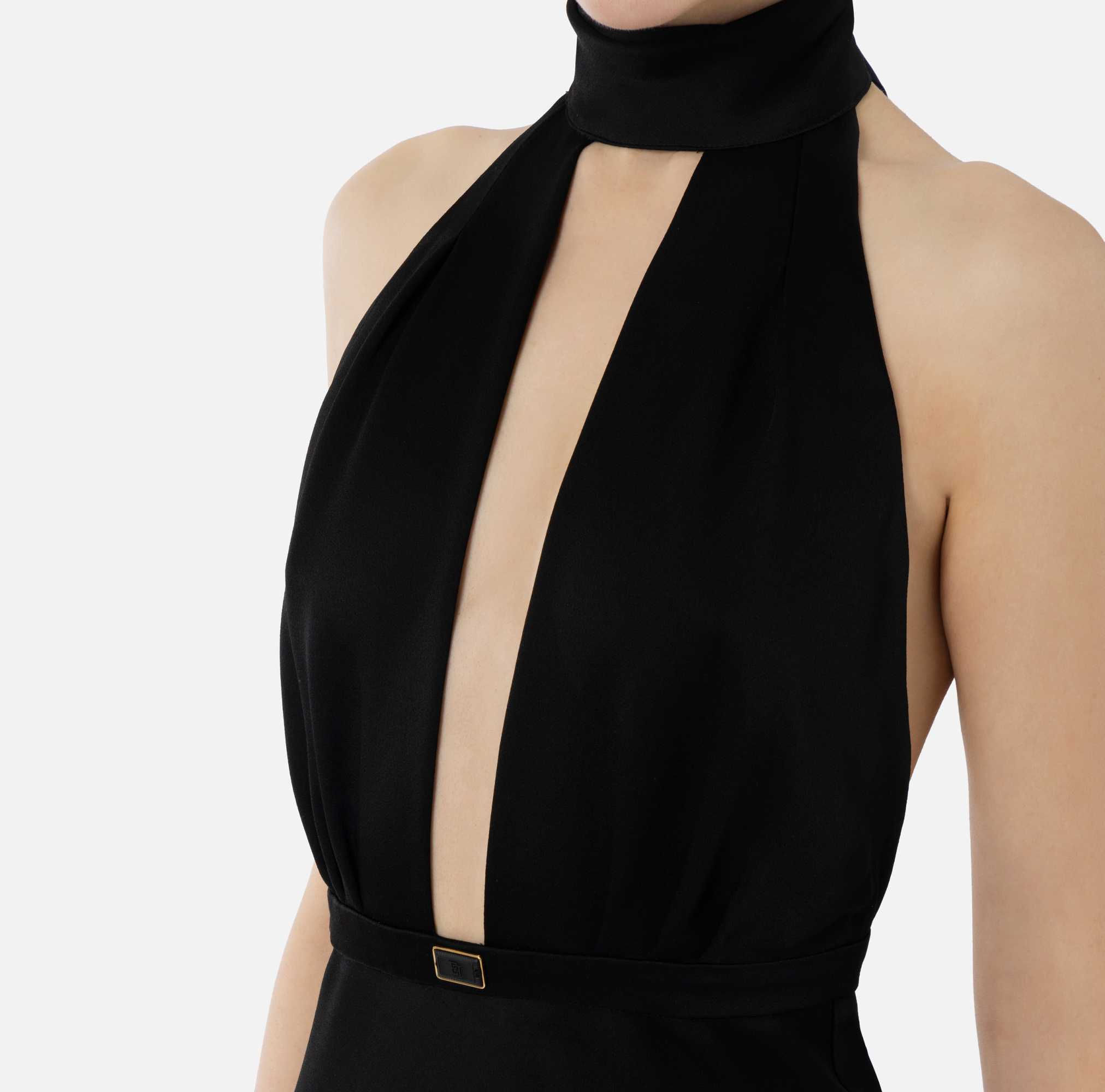 Elisabetta Franchi Women's Satin Midi Dress With Asymmetric Skirt In Black