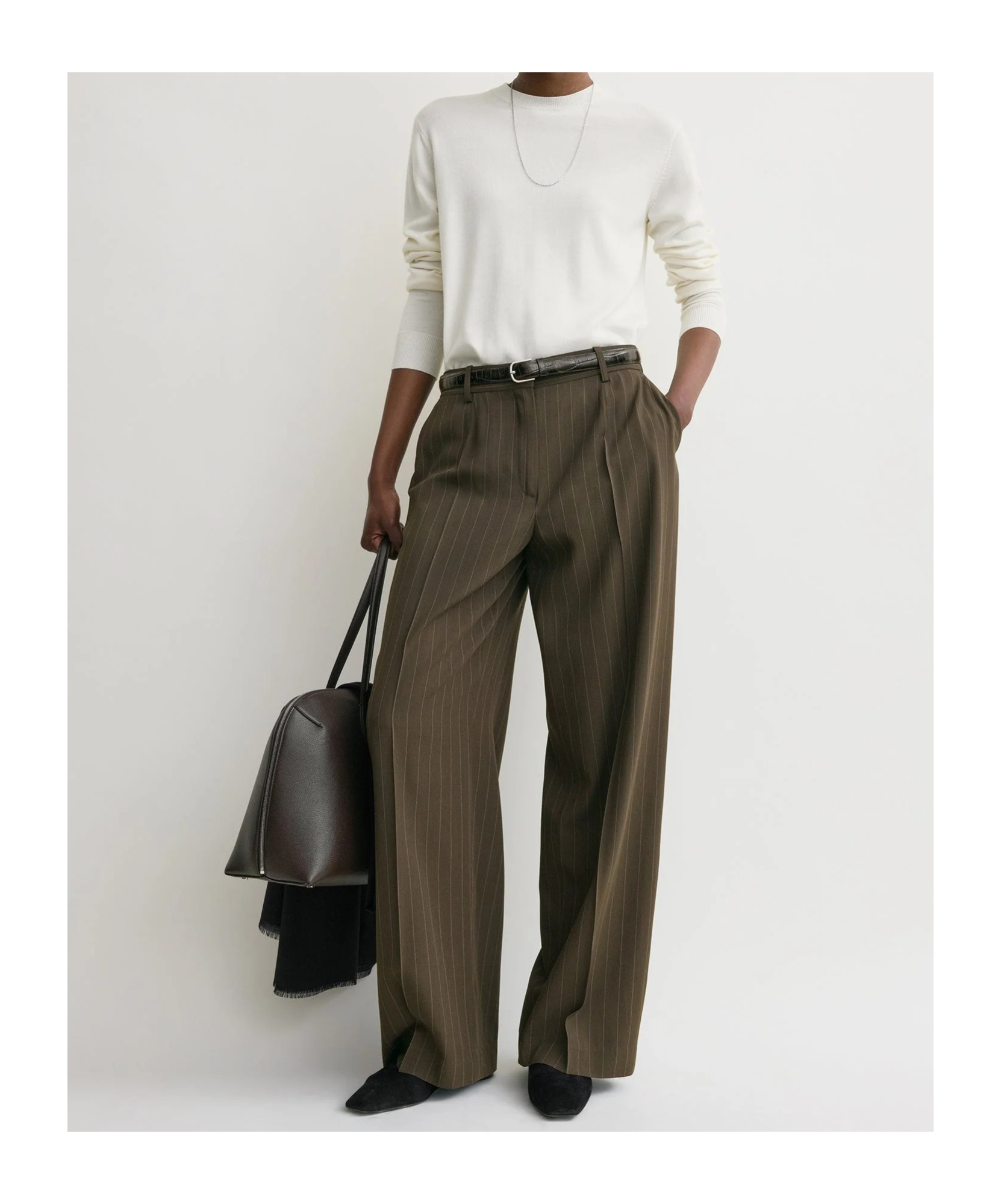 Totême Pinstripe Wide Trousers In Brown