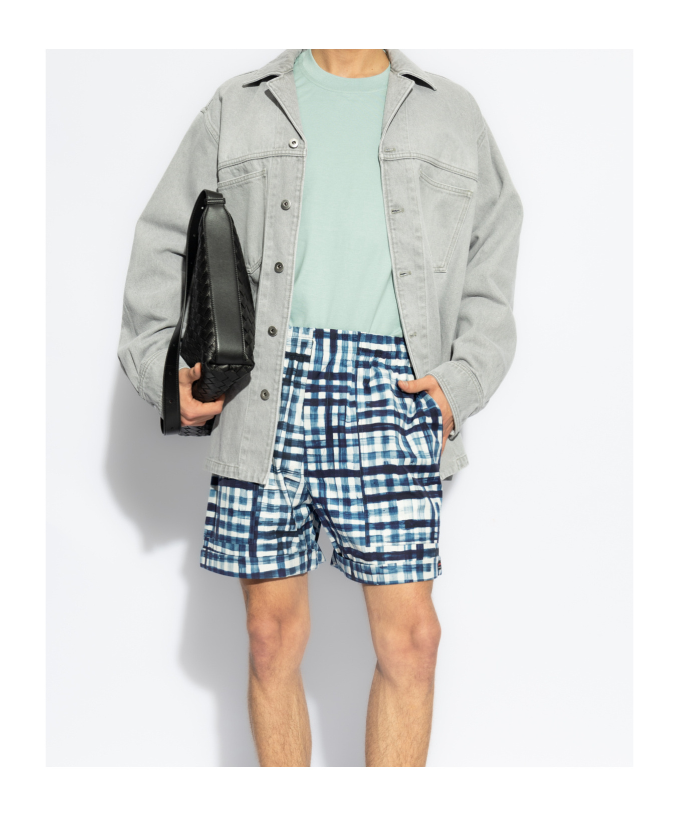 Bottega Veneta Gingham Cotton Bermuda Shorts In Blue