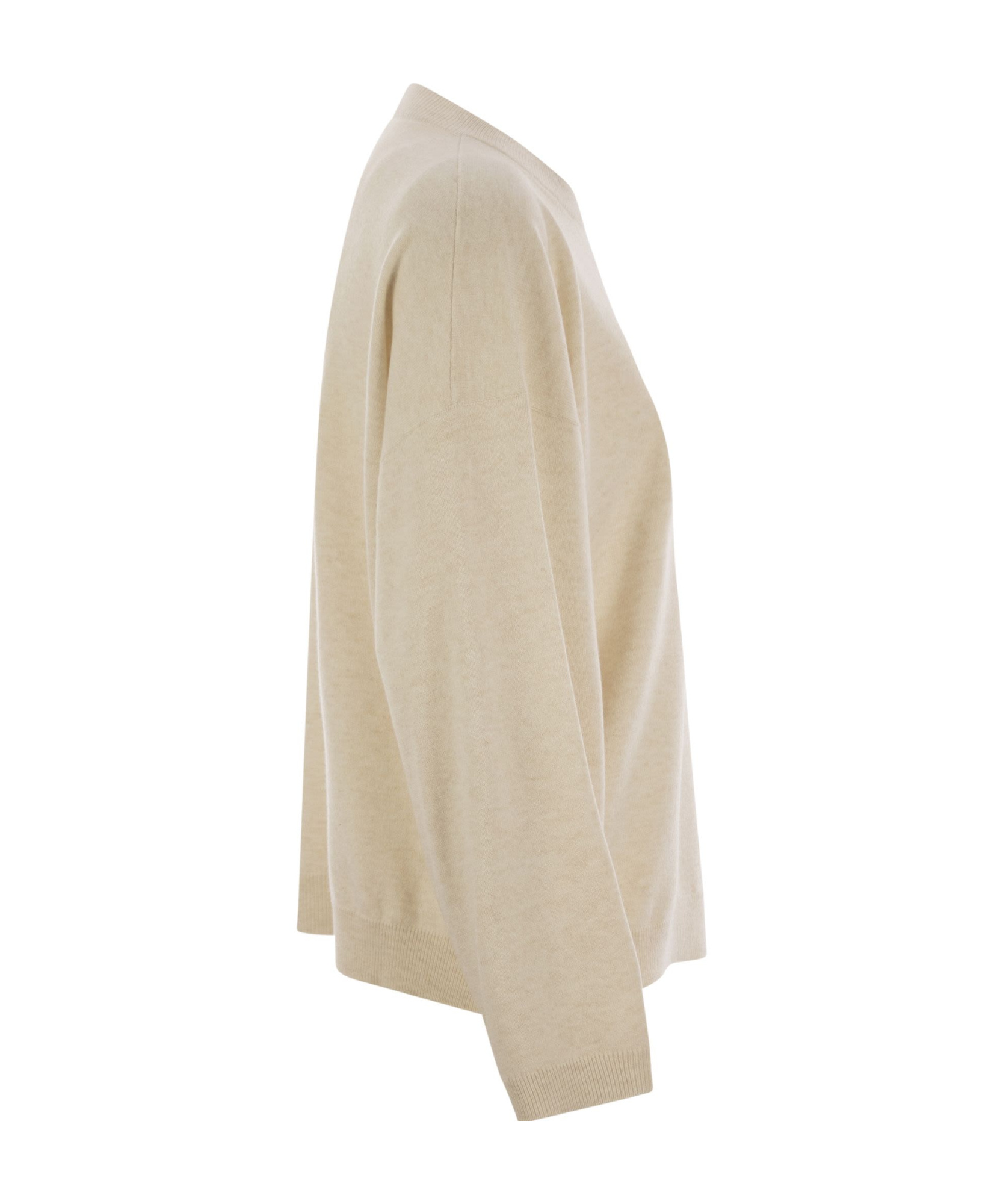 Brunello Cucinelli Virgin Wool, Cashmere And Silk Sweater With Shiny Pocket Detail In Nude