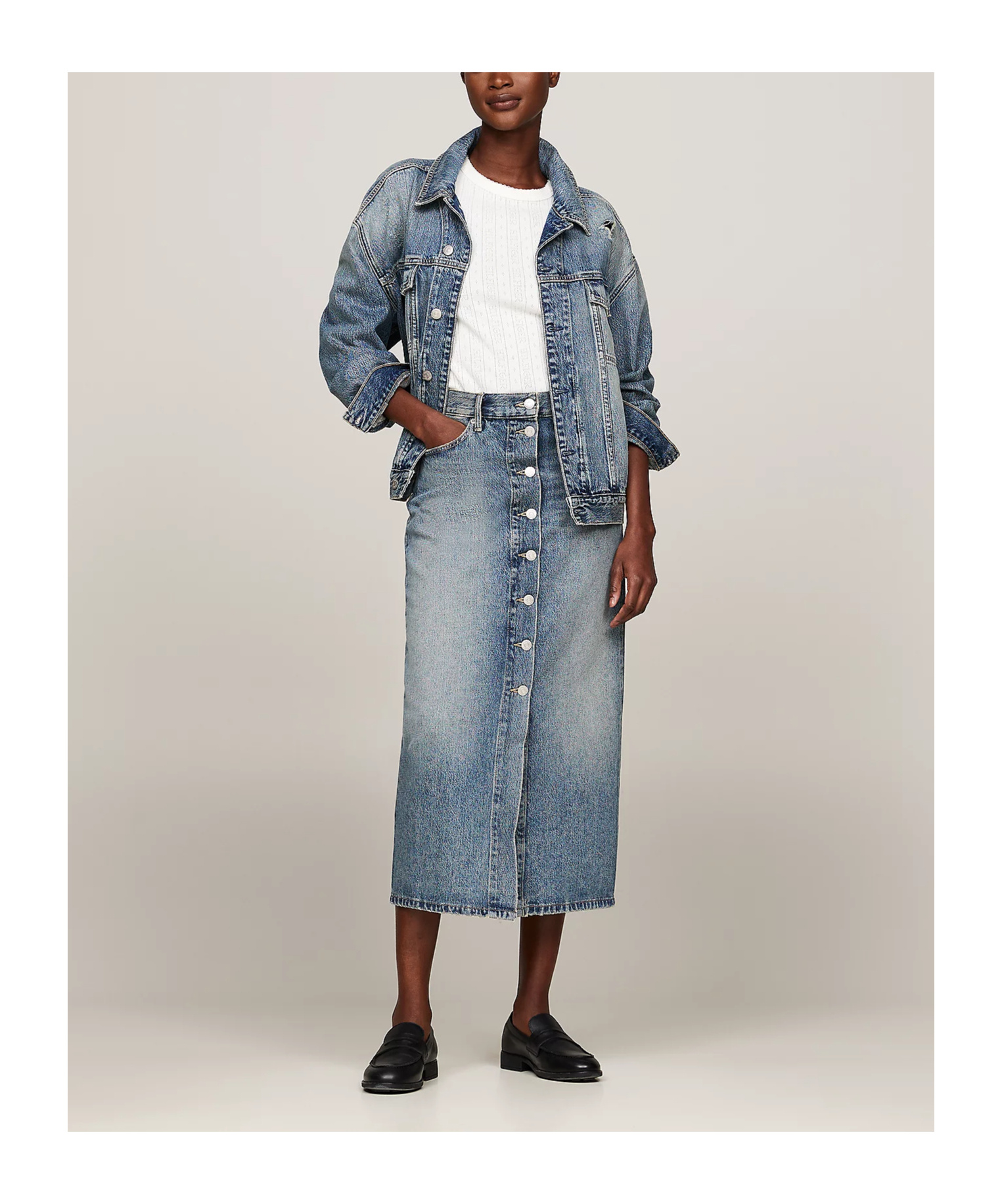 Tommy Hilfiger High-rise Mid-length Denim Skirt In Blue