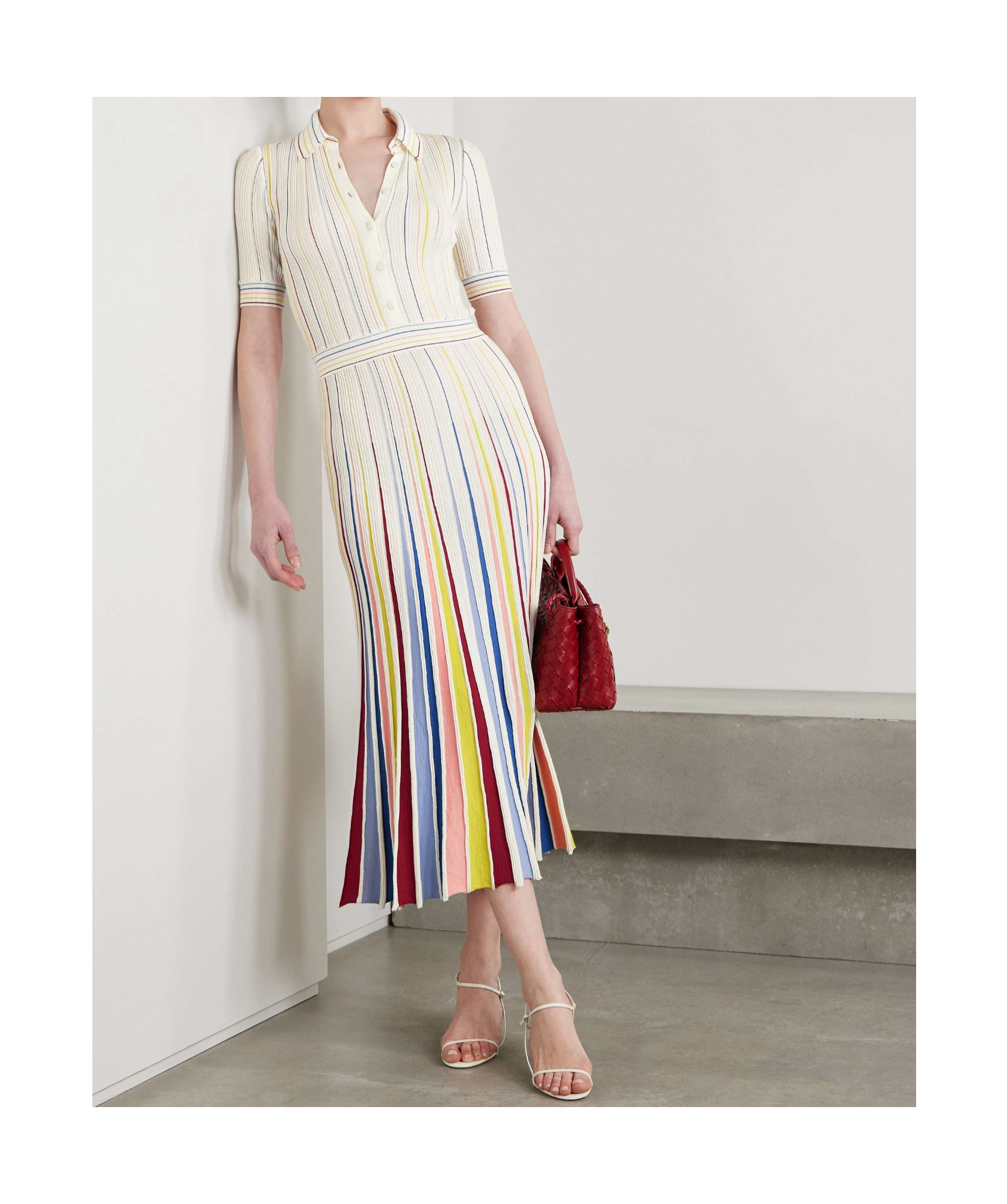Gabriela Hearst Calypso Ribbed Striped Merino Wool Midi Dress In Multi