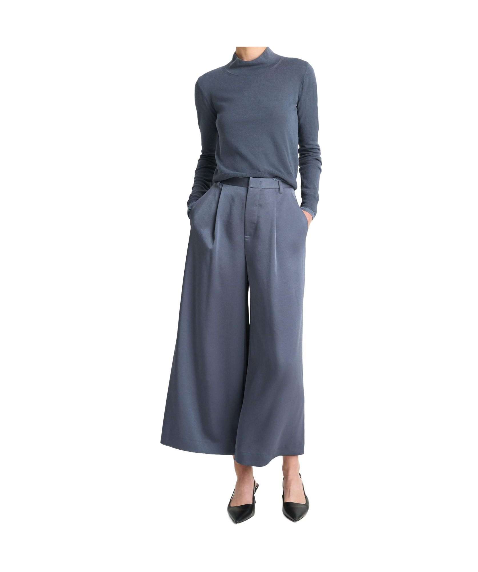 Vince Mid-waist And Wide-leg Casual Pants In Gray