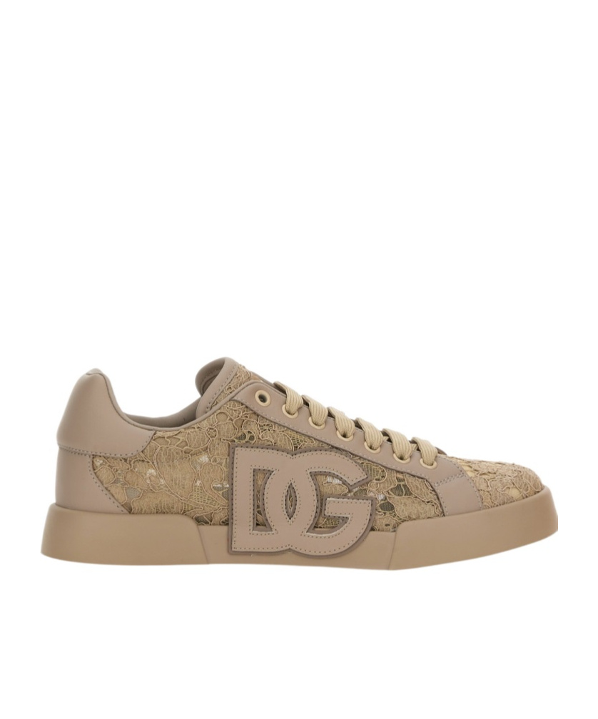 Dolce & Gabbana Portofino Sneakers With Lace Detail In Brown