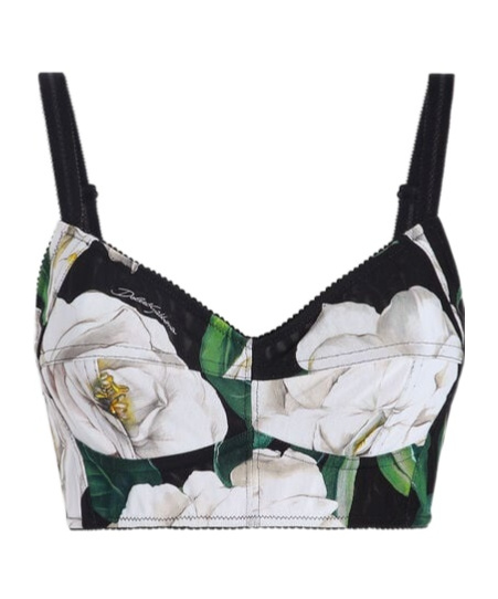 Dolce & Gabbana Gardenia Printed Marquisette Crop Top In White