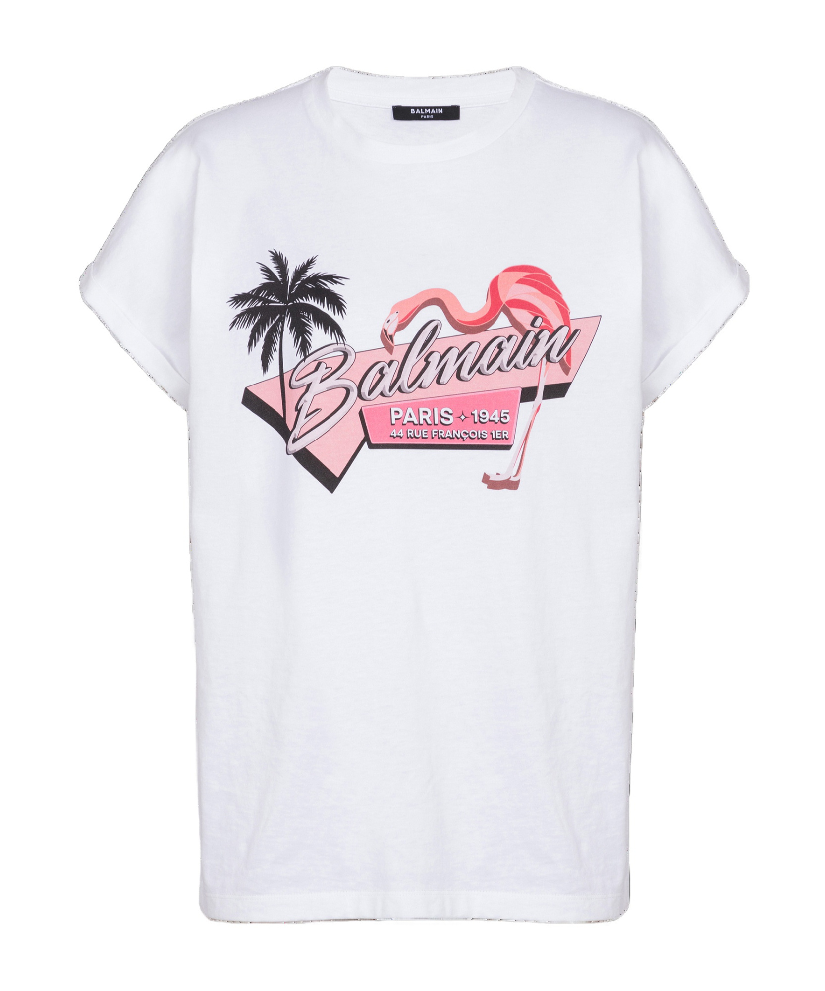 Balmain Rosa Flamingo Cotton Jersey T-shirt In White