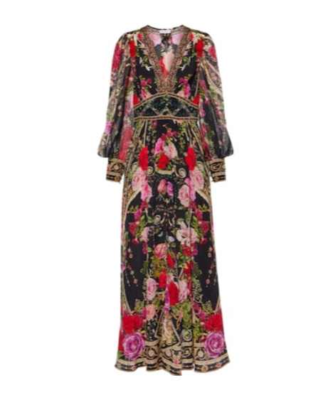 Camilla Floral Printed Maxi Dress In Brown