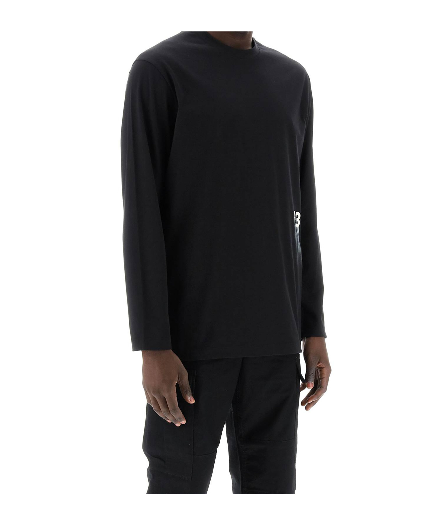 Y-3 Y 3 Long Sleeved T Shirt With Logo Print In Black