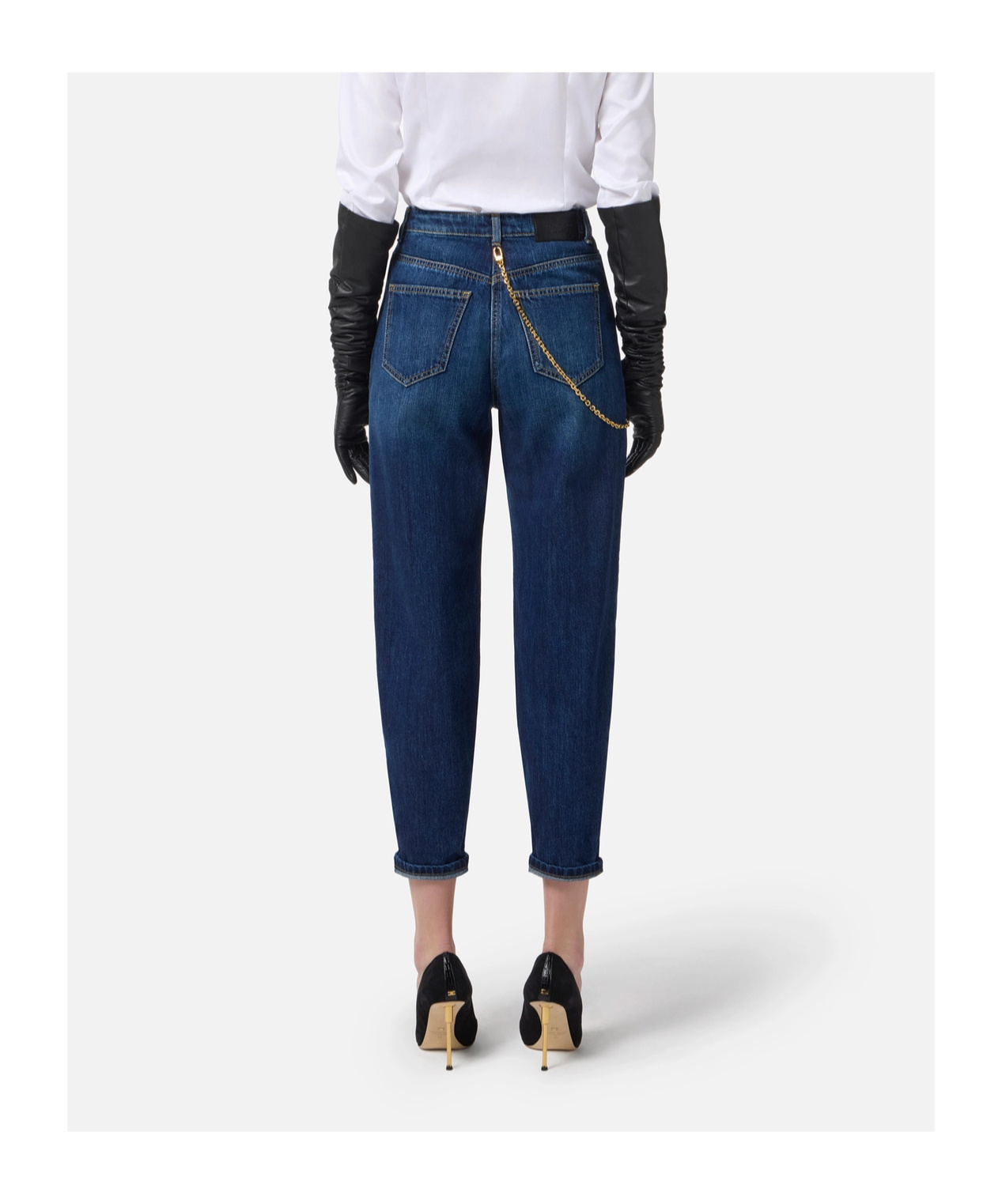 Elisabetta Franchi Jeans Con Catena Gioiello Blu In Blue