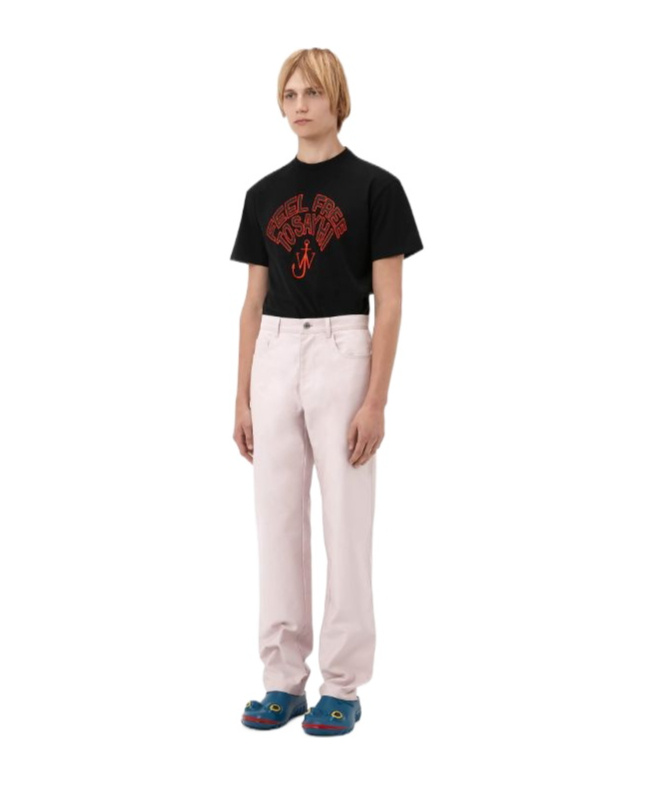 Jw Anderson Logo-patch Cotton Trousers In Pink