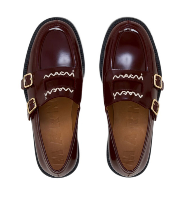 Marni Leather Loafers With Stitched Detailing And Shape In Black