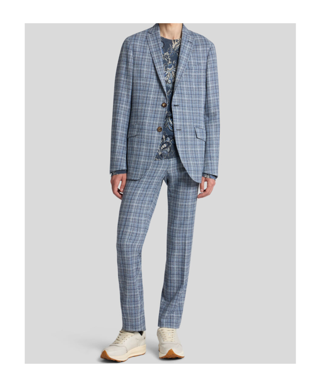 Etro Men Blue Tweed Single-breasted Blazer In Blue