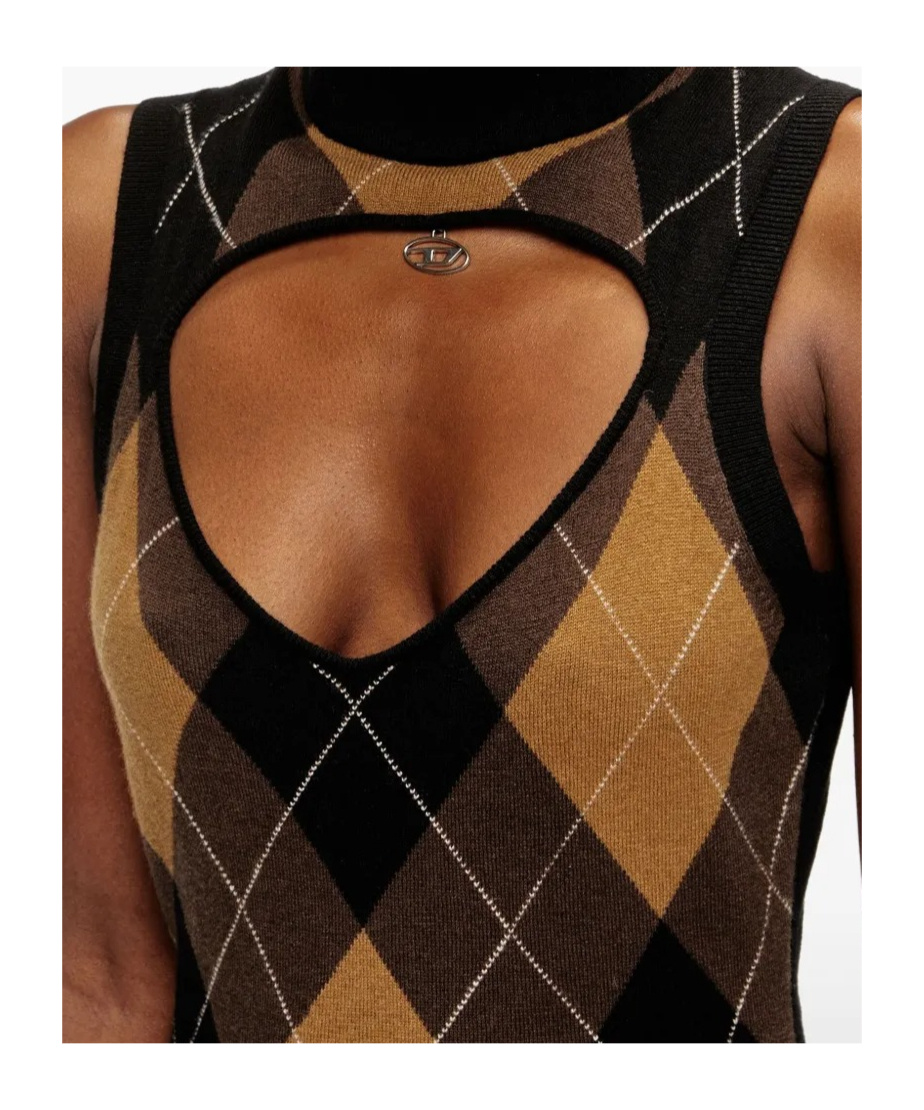 Diesel Wool Dress With Argyle Pattern In Multi