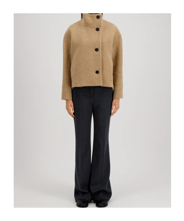 Harris Wharf London Cropped Funnel Jacket Boucle In Brown