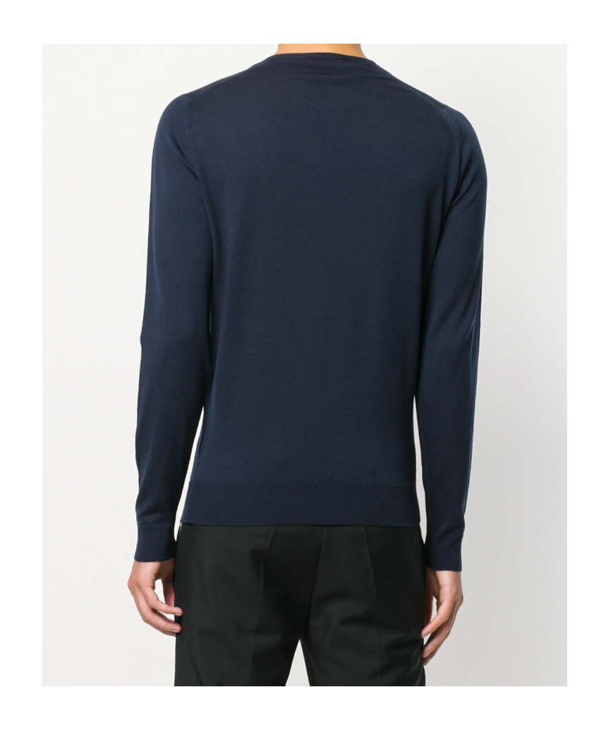 John Smedley Crew Neck Ribbed-knit Edge Sweatshirt In Blue