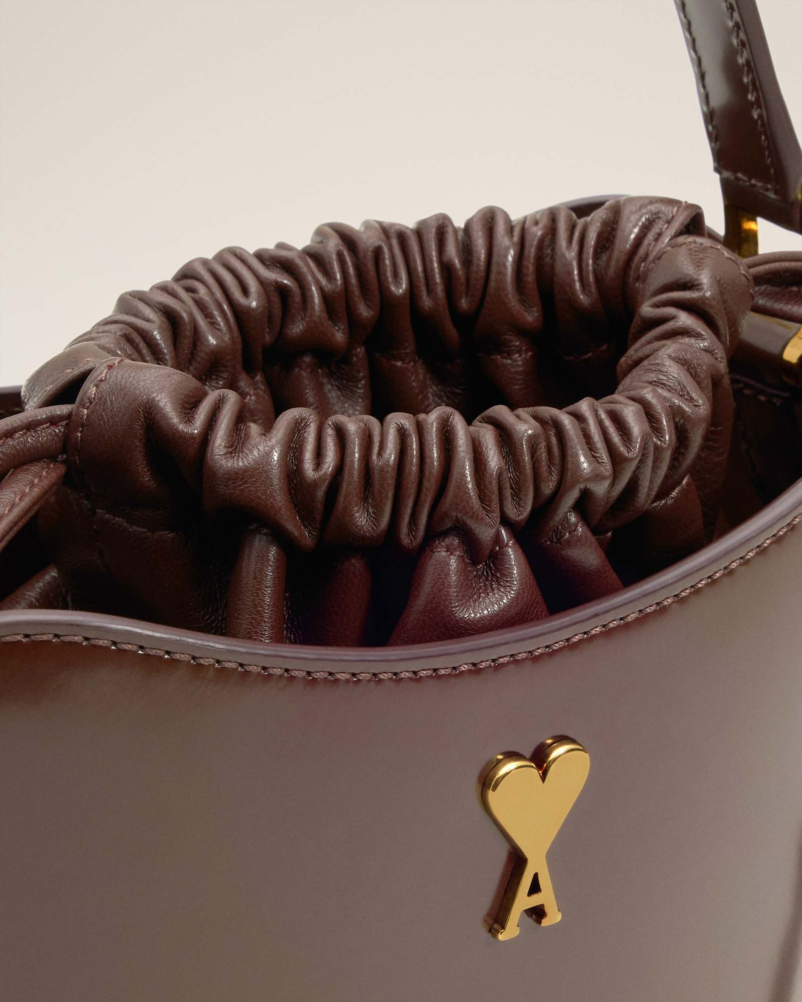 Ami Alexandre Mattiussi Ami Paris Mini Drawstring Bucket Bag In Brown