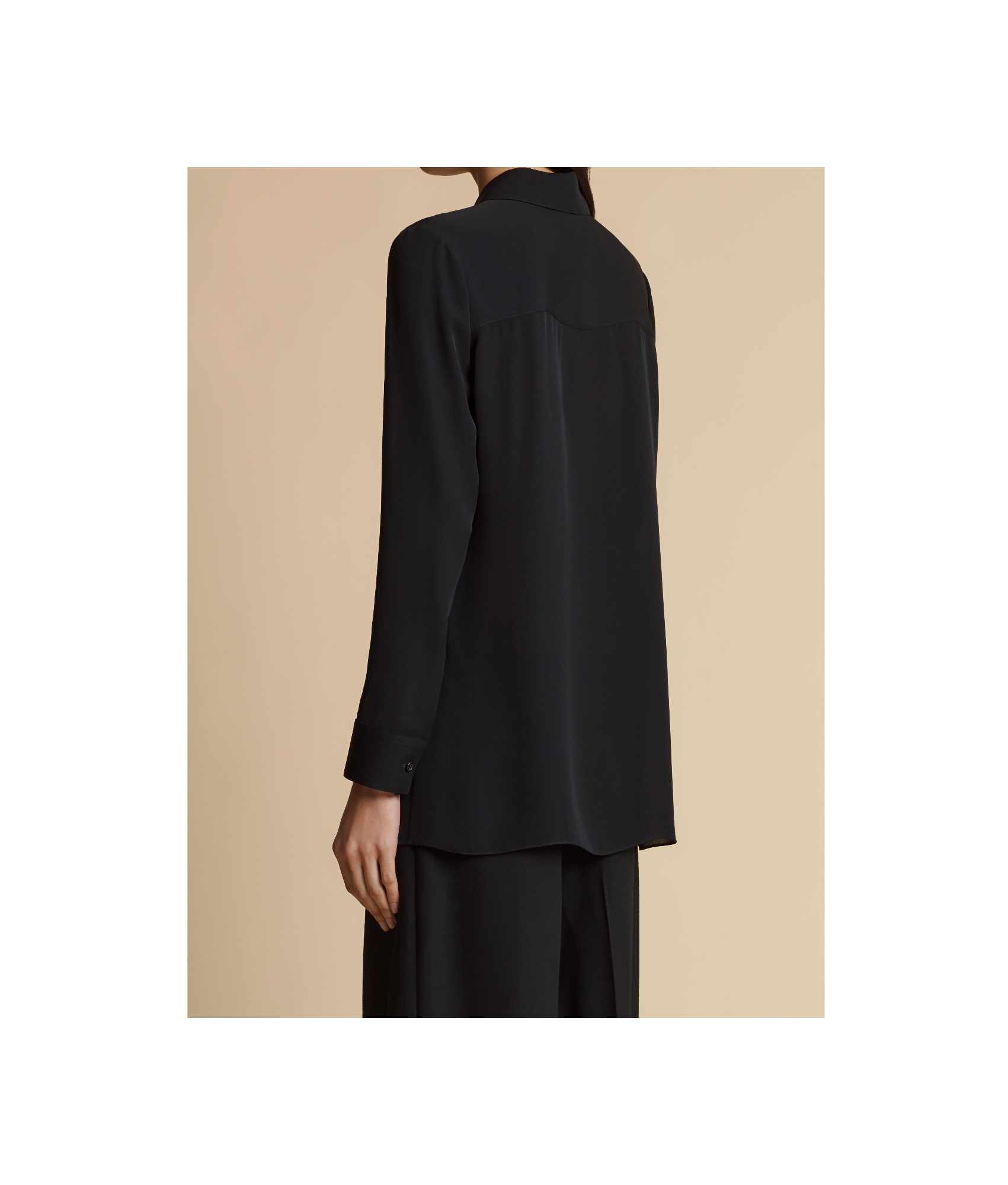 Khaite Ruffled Collared Sheer Fabric Long Sleeve Top In Black