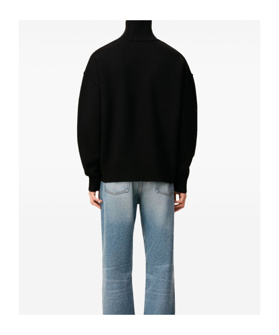 Ami Alexandre Mattiussi Ami Paris Funnel-neck Sweater With Heart Intarsia Design In Black
